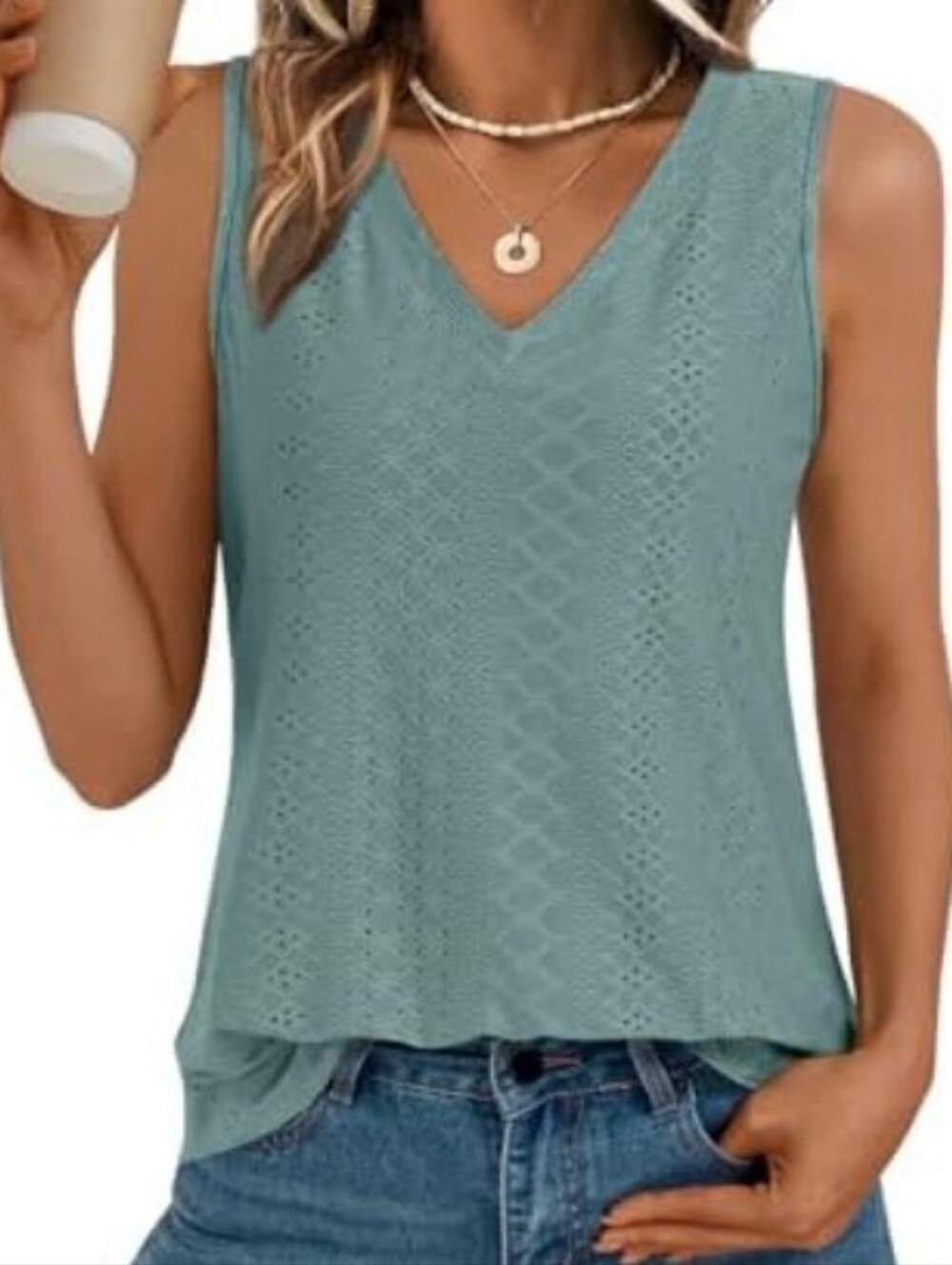 Auomet Eyelet Lace Sage Green Tank Top, Sz 2XL NWT